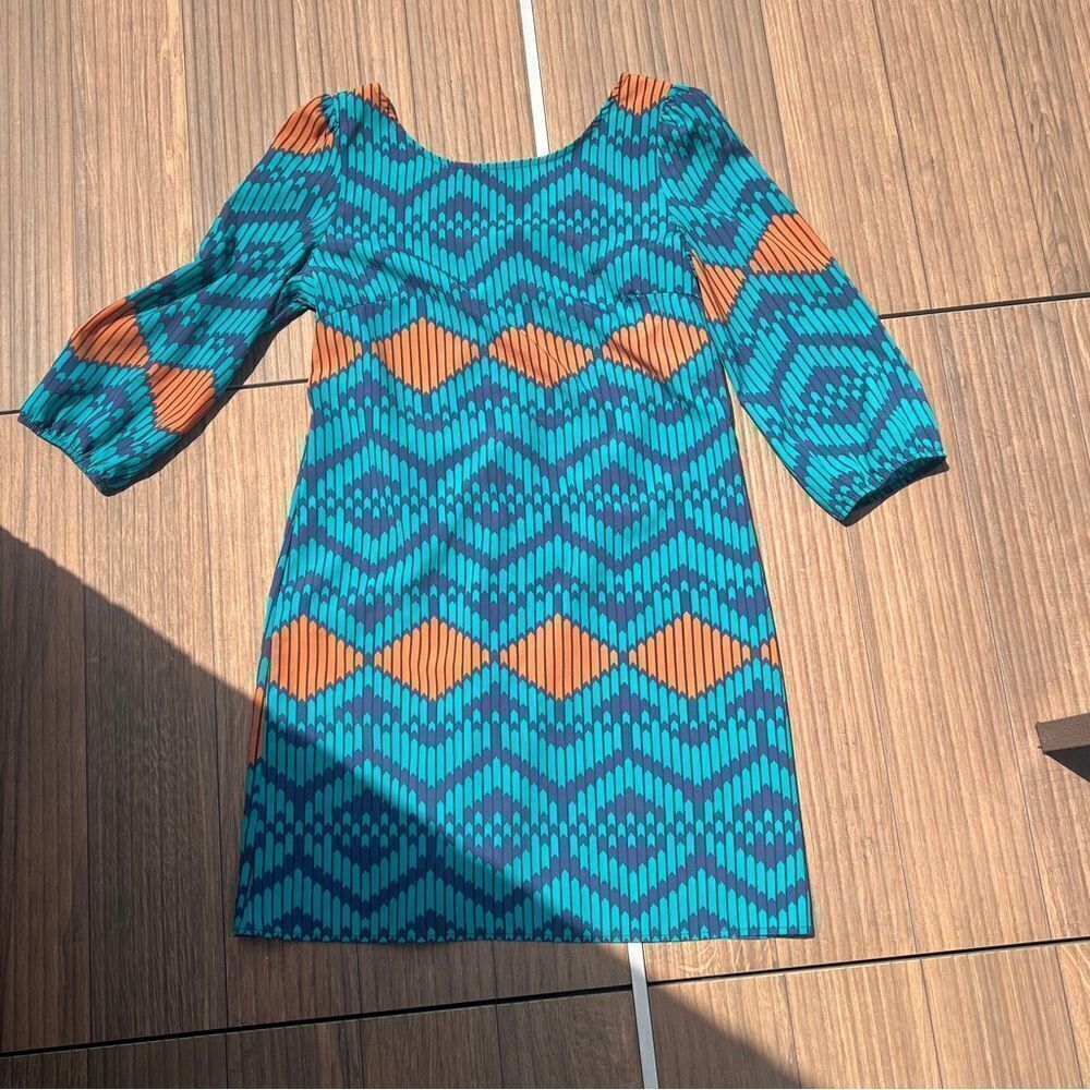 Buttons | Vibrant Blue and Orange Long Sleeve Dress | Size: Medium